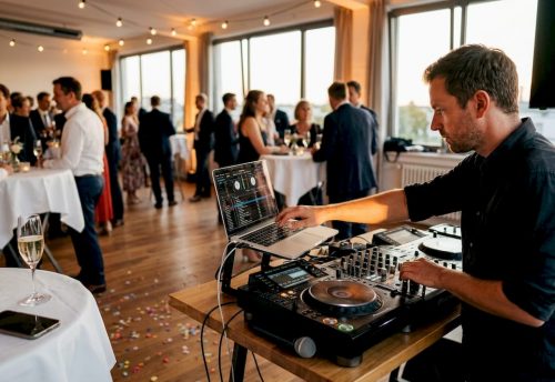 DJ-Entertainment Trends 2025: Innovative Konzepte für München 5 Ein DJ sorgt bei einer Hochzeit in einem Münchner Loft für die musikalische Begleitung.